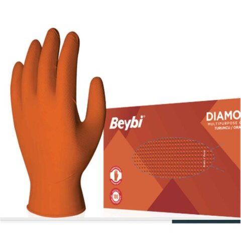 Beybi Diamond Pudrasız L Beden Kalın Turuncu Nitril Eldiven Large (100 Lü Paket)