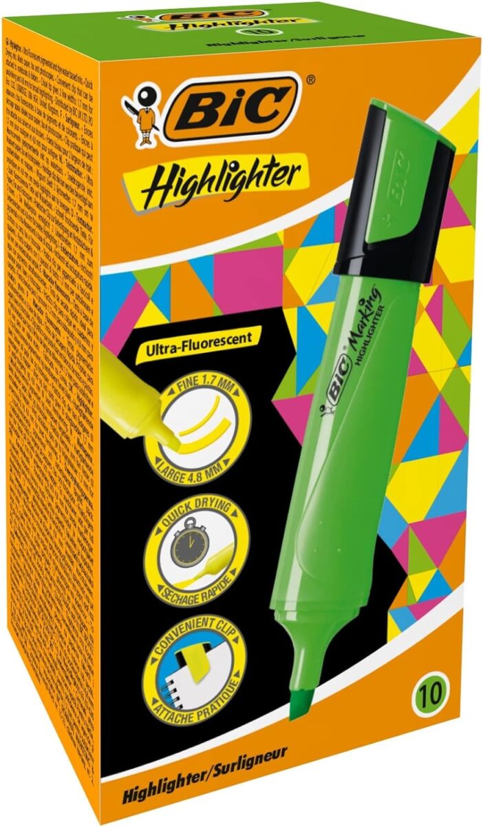 bic marking flat highlighter 10 lu yesil 466386.jpg