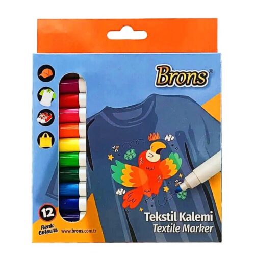 Brons Tekstil Kalemi Marker 12 Renk Set Br-1001