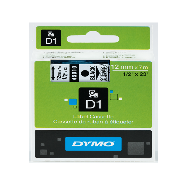 dymo d1 serit s0720500 12 7mt seffaf siyah 45010 s0720500 56877.png