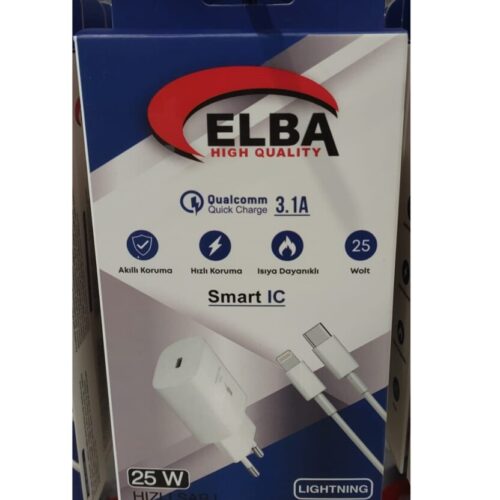 Elb05-Pd-25Wios Beyaz 25W Usb-C Ev Şarj Kafa+1 Metre Type-C To Lightnıng Kablo Pd3.0-Qc4.0 Hızlı Şarj