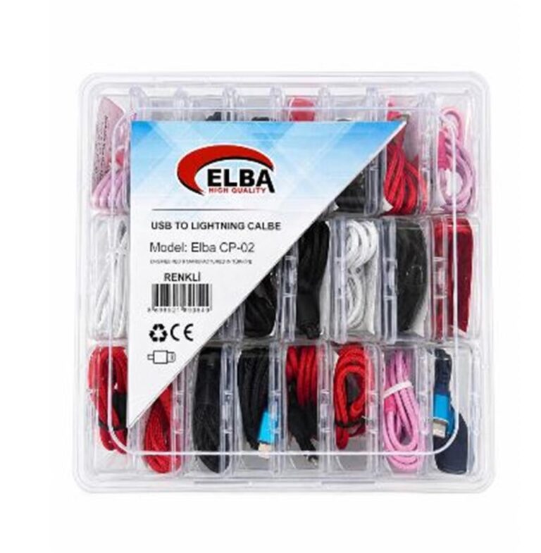 elba cp 02 seffaf kutulu usb to lightning kirmizi beyaz pembe siyah lacivert sarj kablosu 24 lu 513941.jpg
