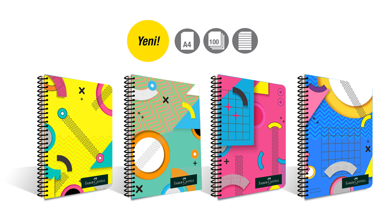 faber castell a4 spiralli defter plastik kapak pattern 100 yaprak cizgili 5075000284 4 lu paket 323879.png