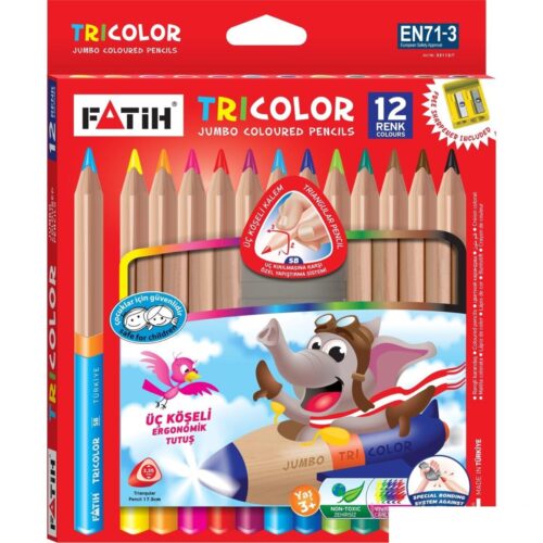 Fatih Üçgen Boya Kalemi 12 Renk Tam Boy FA33490SJKB12