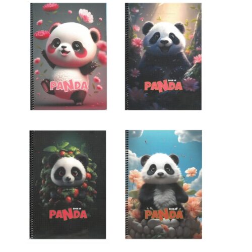 Gıpta Panda Spiralli Karton Kapak Defter A4 80 Yaprak Kareli 7088 (Karışık Renk, 1 Adet)