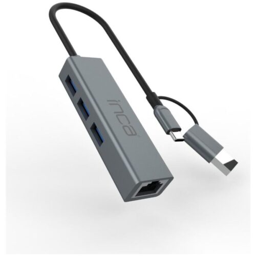 Inca İutp-03Tx Ethernet Usb 3.0+Type-C 3.1 Grişli 000 Mbps 3X3.1Usb Eternet-Çoklayıcı