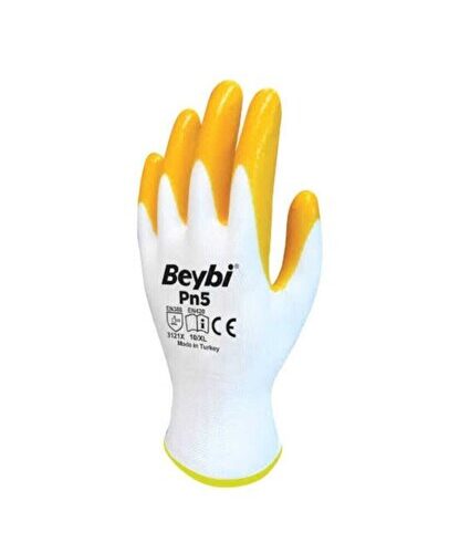 Nitril Pmk Pn5 Beyaz Sarı 10 Beden İş Eldiveni (12 Li Paket)