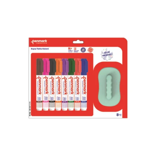 Penmark Beyaz Tahta Kalemi 8 Li Vakumlu Blister Paket + Silgi HS305TKS08