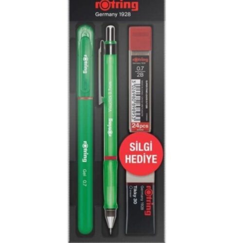 Rotring  Visuclick Versatil Kalem + Jel Tükenmez Kalem + Min + Silgi Okul Seti 0.7 Mm Yeşil Ro-vkj07