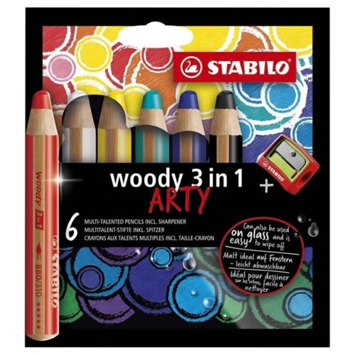 Stabilo Woody 3İn1 Arty Kuru Boya Kalemi 6 Renk + Kalemtıraş 8806-1-20