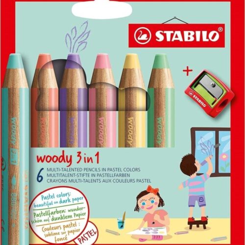 Stabilo Woody 3İn1 Pastel Kuru Boya Kalemi 6 Ren + Kalemtıraş 8806-3