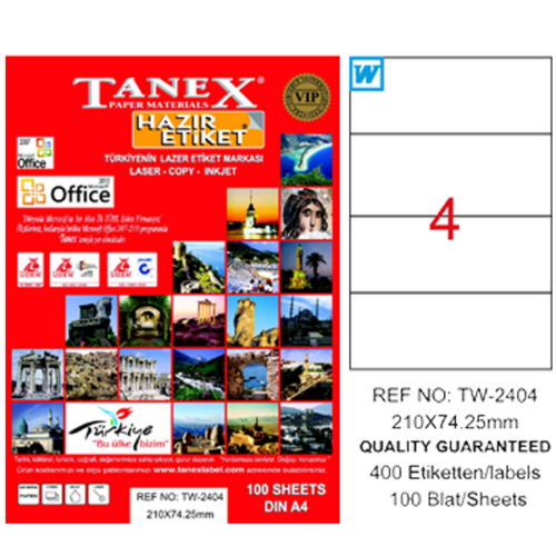 Tanex Tw-2404 Lazer Etiket 210X74 Mm Tw2404Las10100