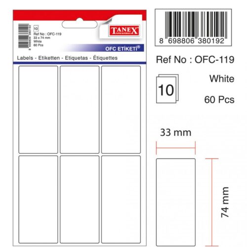 Tanex Ofc-119 Ofis Etiketi Poşetli 33X74 Mm Beyaz (10 Lu Paket)