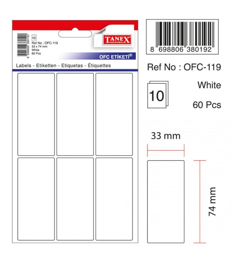 tanex ofc 119 ofis etiketi posetli 33x74 mm beyaz 10 lu paket 232675.jpg